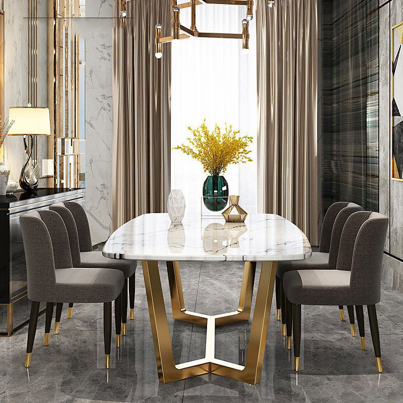 modern light luxury Nordic marble dining table Gold-plated stainless steel dining table and chair rectangle table