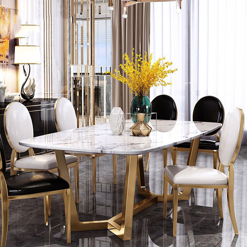 modern light luxury Nordic marble dining table Gold-plated stainless steel dining table and chair rectangle table