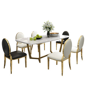 modern light luxury Nordic marble dining table Gold-plated stainless steel dining table and chair rectangle table