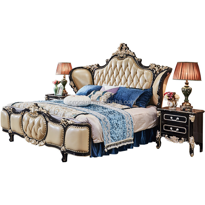 2021 new arrivals french style royal princess bedroom leather bed