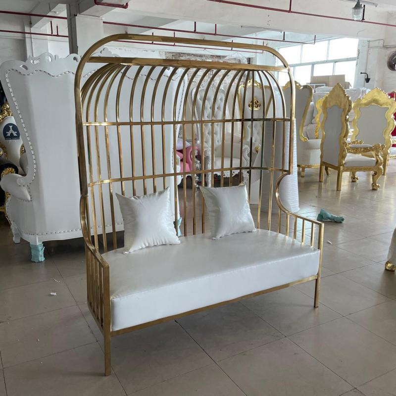 2023 Latest European Style Hot Gold Bird Cage Wedding Throne Chairs Throne Chair