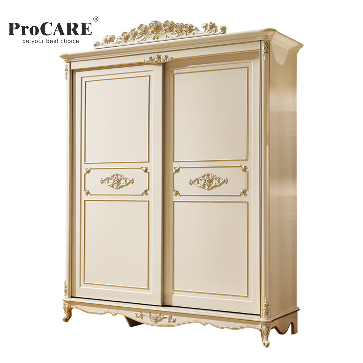 European style cheap price European solid wooden wardrobe cabinet with 2 sliding doors for home bedroom