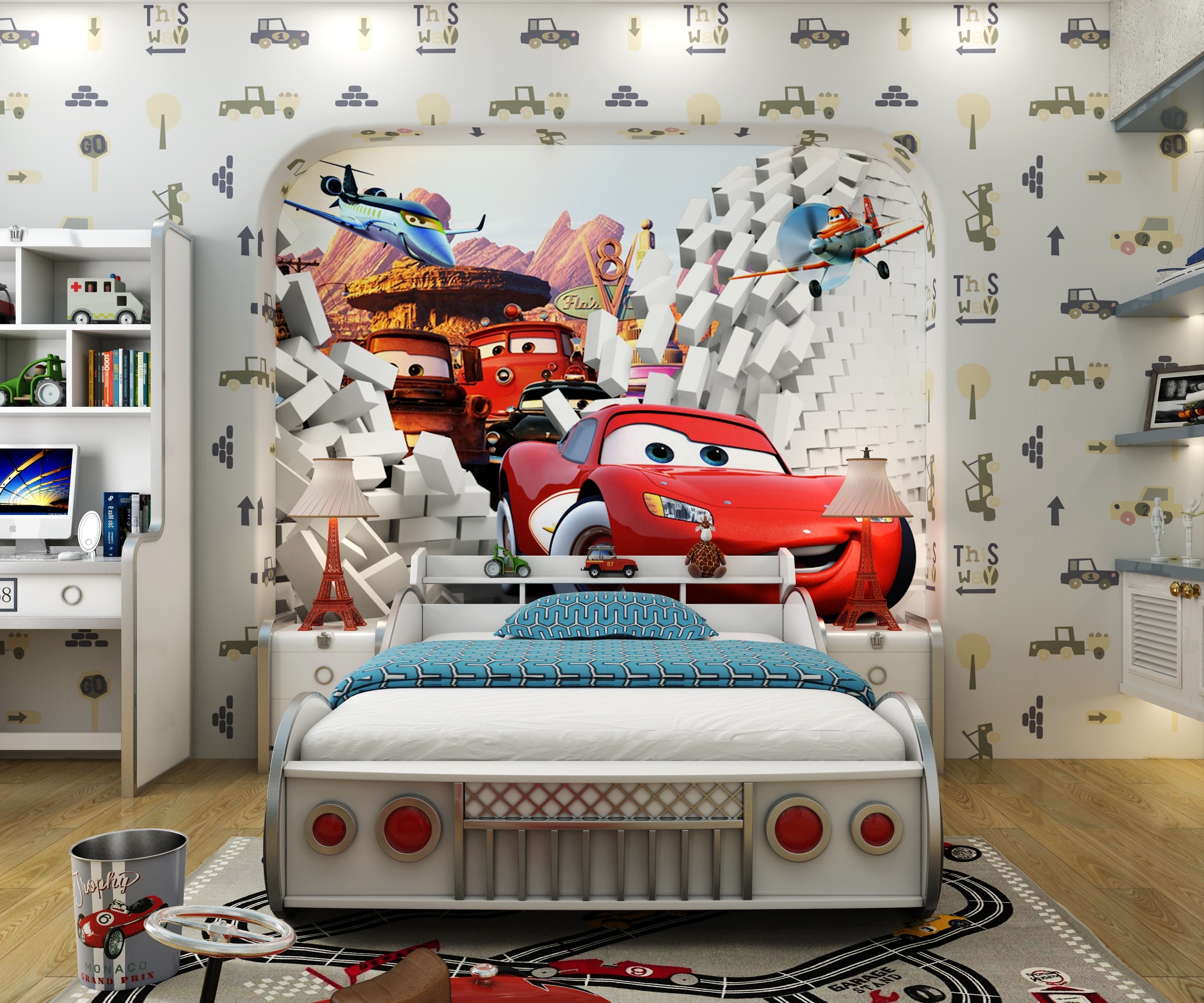 ProCARE Wood Children's Room Furniture Sports Kids Race Car Bed Environmentally Friendly Children Beds Hot Selling Solid Modern