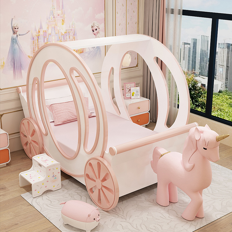 Modern childlike custom girl princess dream carriage bed luxury furniture princess bedroom set girls children's bed