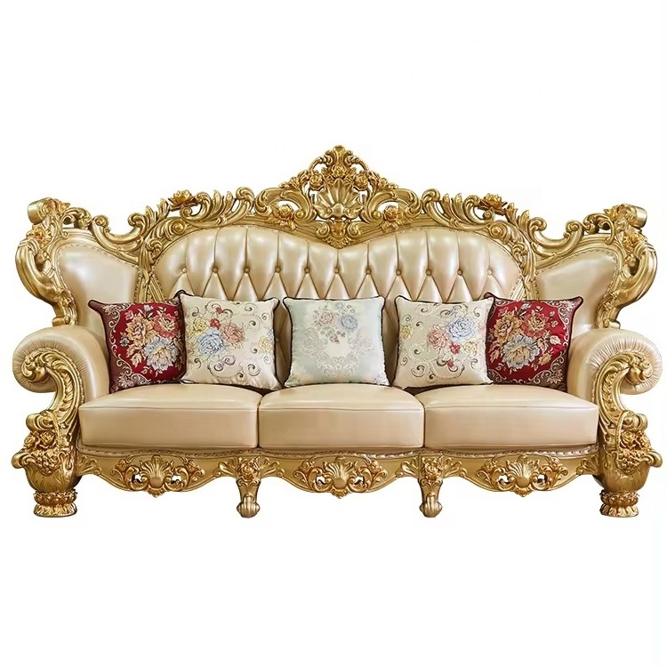 7 seat luxury tufted European style villa sofa set,antique wooden sofa set furniture,high quality living room leather sofa