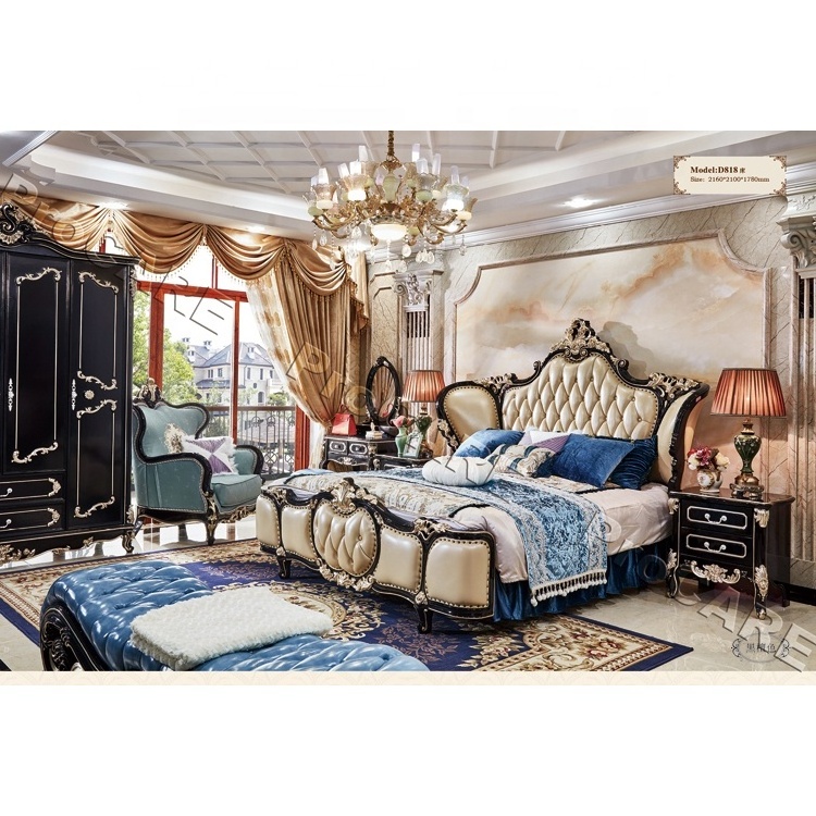 2021 new arrivals french style royal princess bedroom leather bed