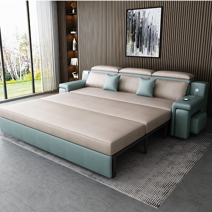 Modern Minimalist Technology Cloth Sofa Bed Sitting/sleeping Double Multi-function Storage Chaise Folding Telescopic Sofa Bed