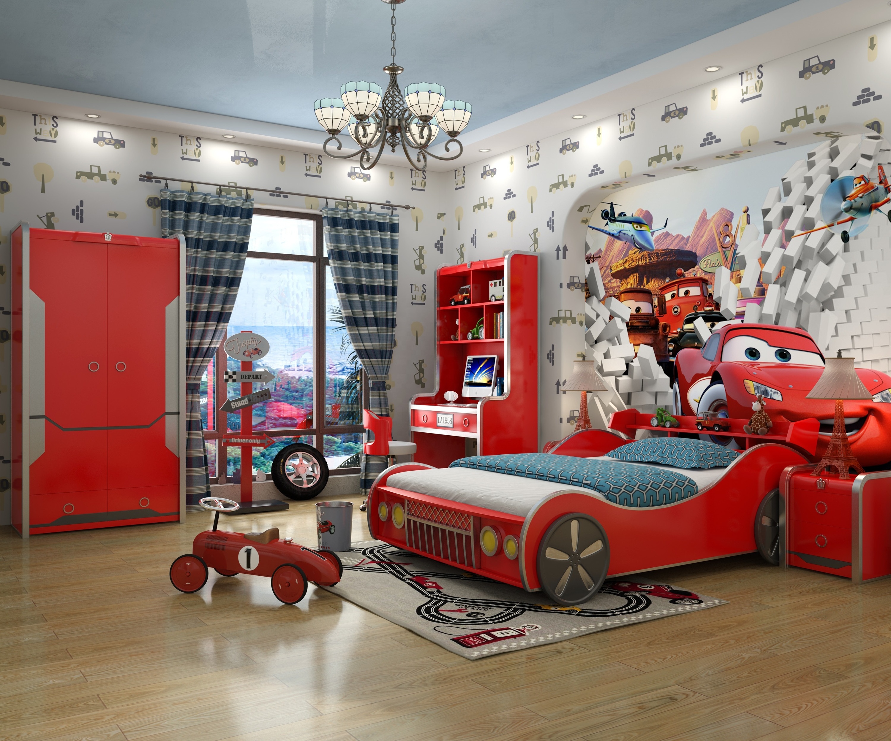 ProCARE Wood Children's Room Furniture Sports Kids Race Car Bed Environmentally Friendly Children Beds Hot Selling Solid Modern