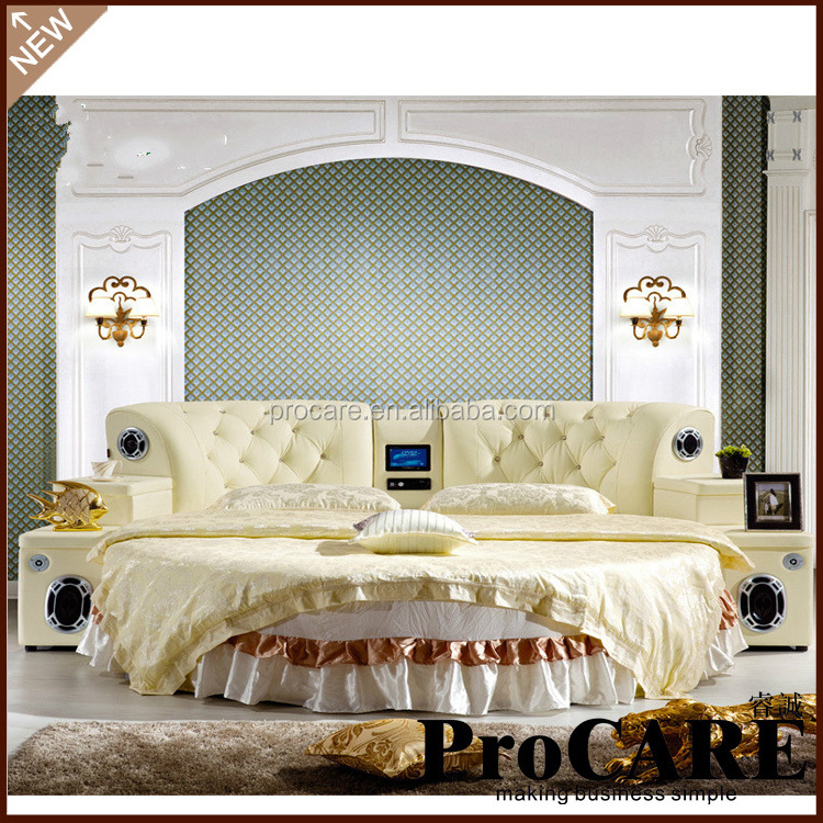 on sale Yellow White Pink Red Black color King Size Round Bed With DVD/USB /Speaker