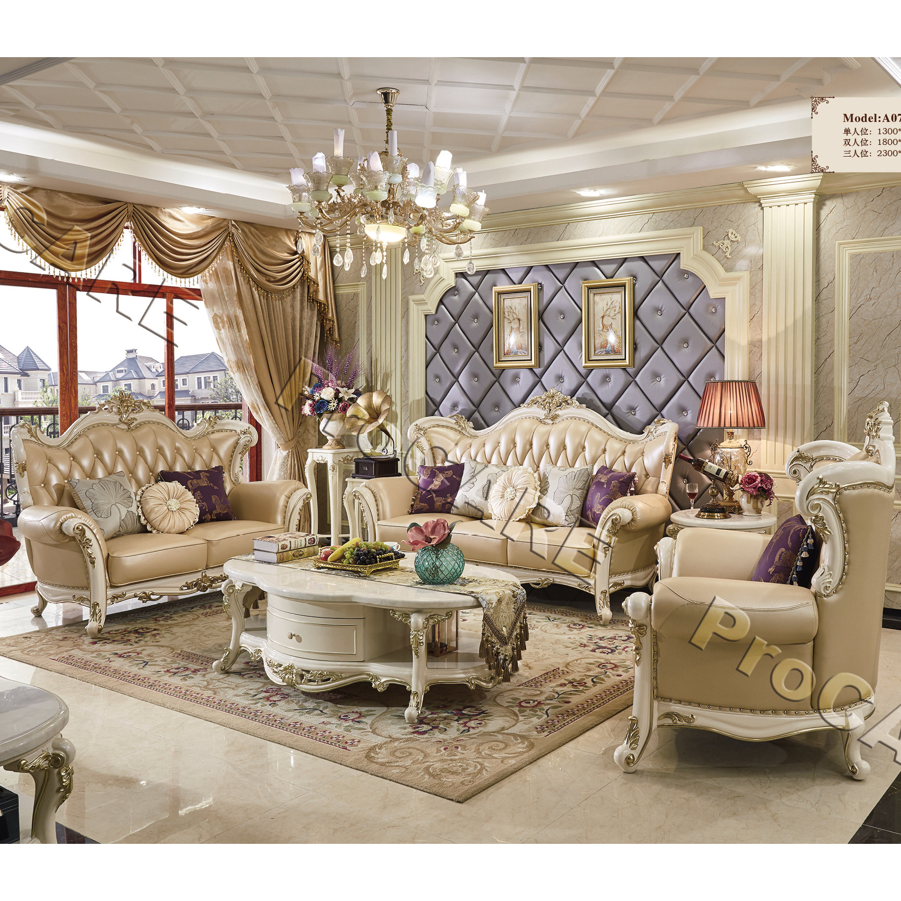 Foshan ProCARE Champagne Gold Sofa Cover Senior Living Room Wooden Sofa sets