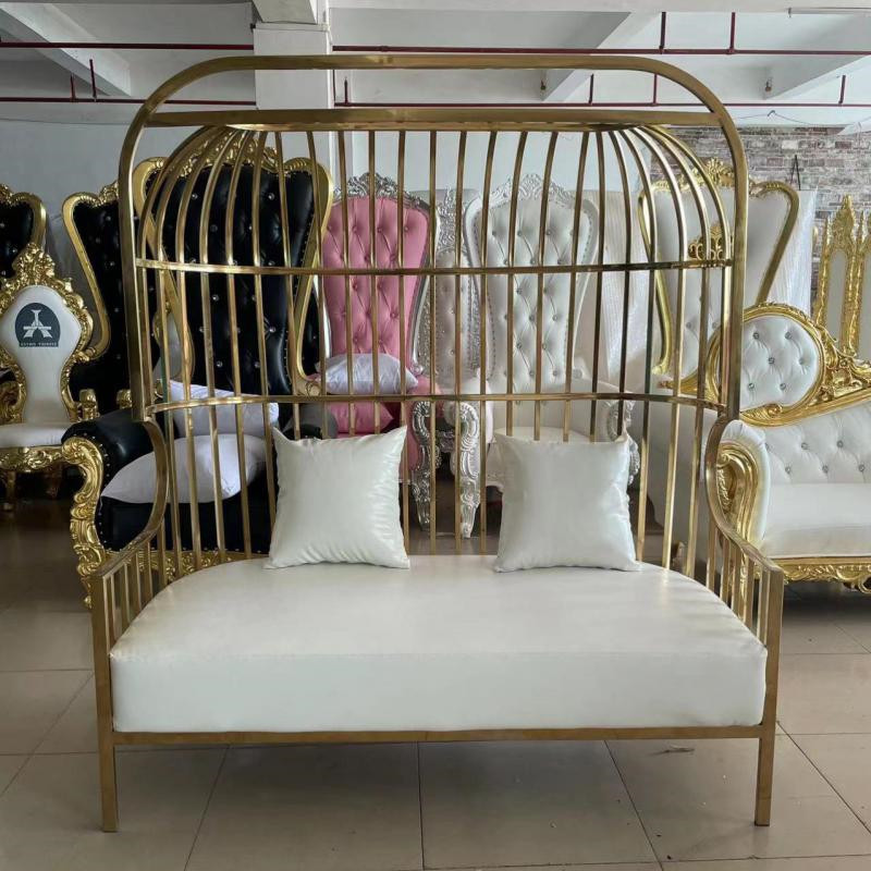 2023 Latest European Style Hot Gold Bird Cage Wedding Throne Chairs Throne Chair