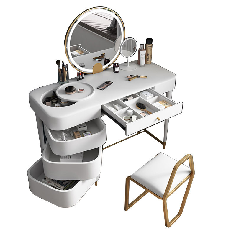 Modern luxury dressing table bedroom furniture set LED light makeup vanity table multi rotating drawer wooden muebles dressers