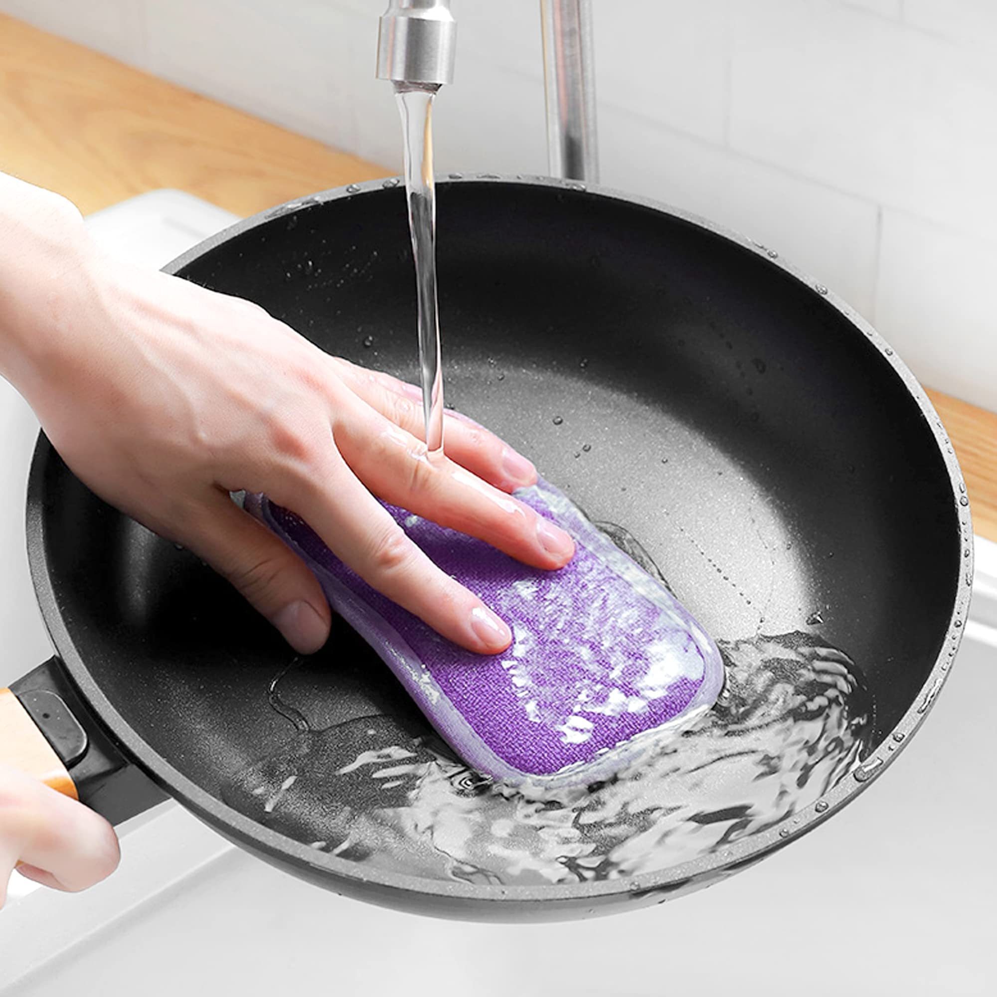 Multi-Purpose Scrub Sponges for Kitchen Non-Scratch Microfiber Sponge with Heavy Duty Scouring Power, Effortless Cleaning Dishes