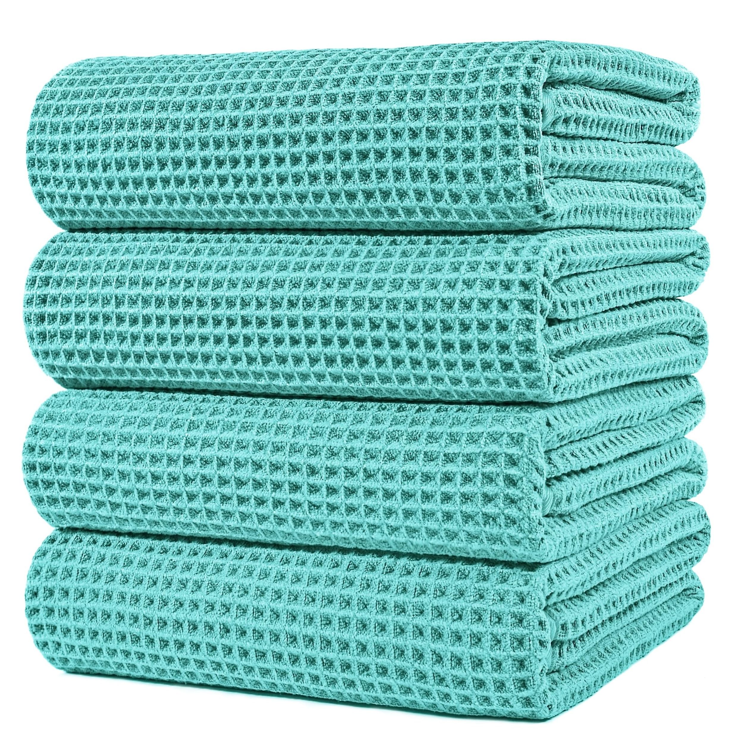 4 Pack 60 x 30 in Microfiber Oversize Quick Dry Beige,Waffle Weave Lint Free Bath Towel for Coffee Cleaning