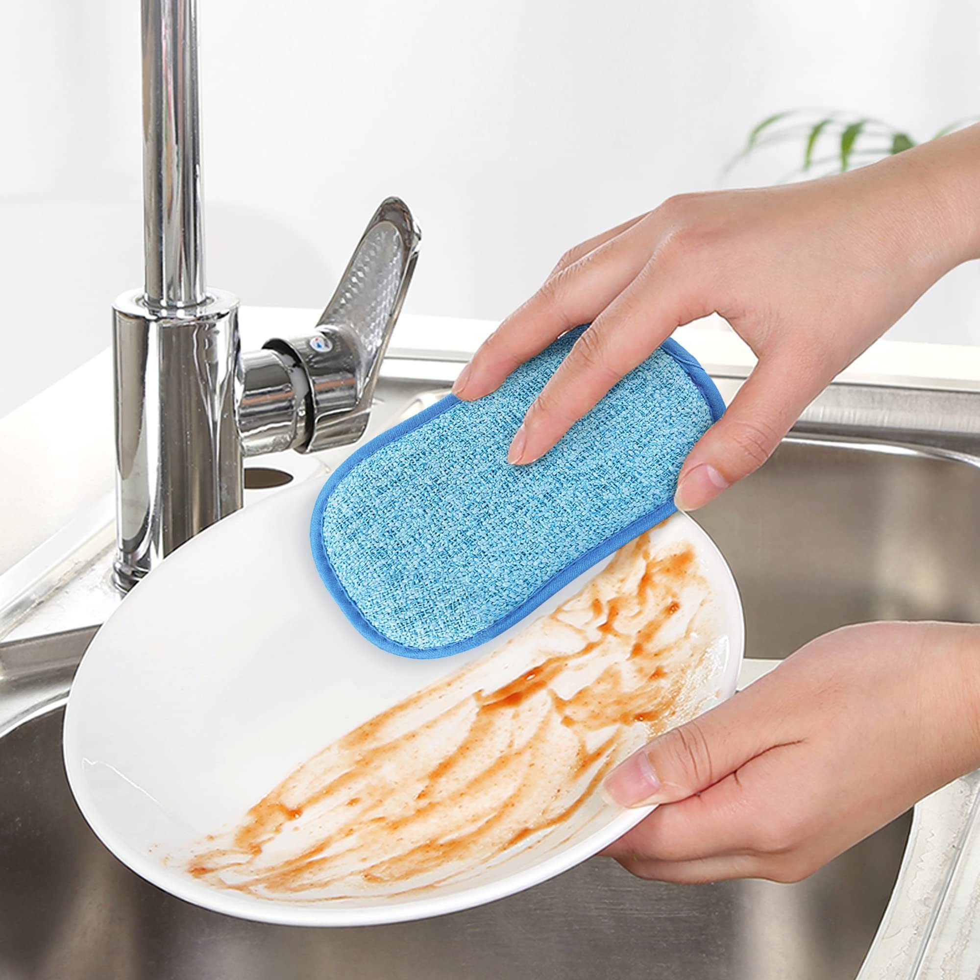 Multi-Purpose Scrub Sponges for Kitchen Non-Scratch Microfiber Sponge with Heavy Duty Scouring Power, Effortless Cleaning Dishes