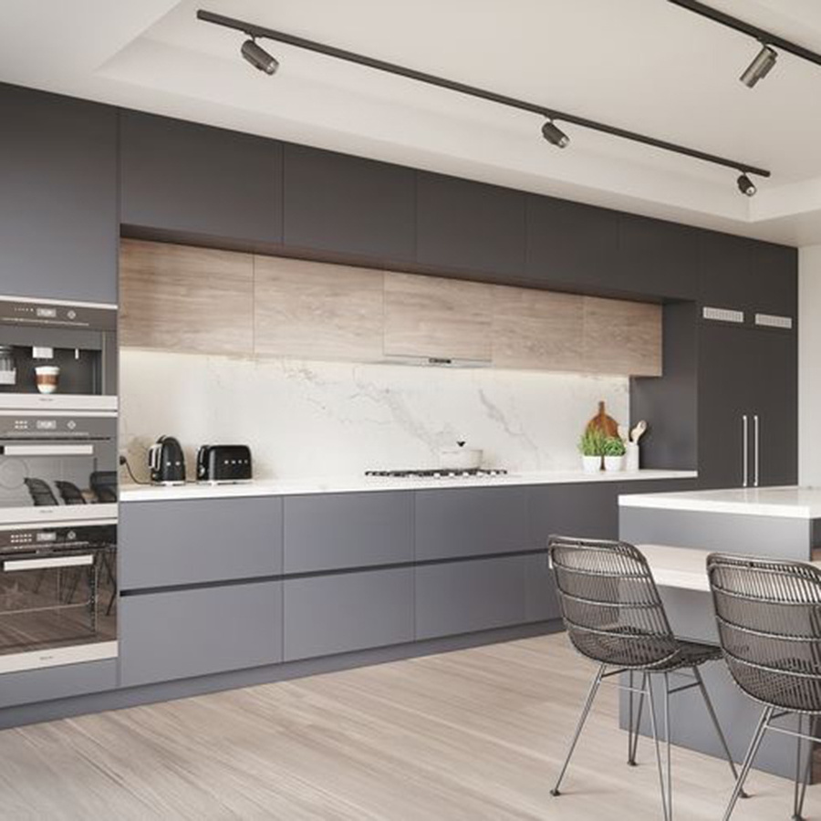 Matte Grey Custom Kitchen Cabinet Melamine Board Kitchen Cabinet Design Kitchen Furniture