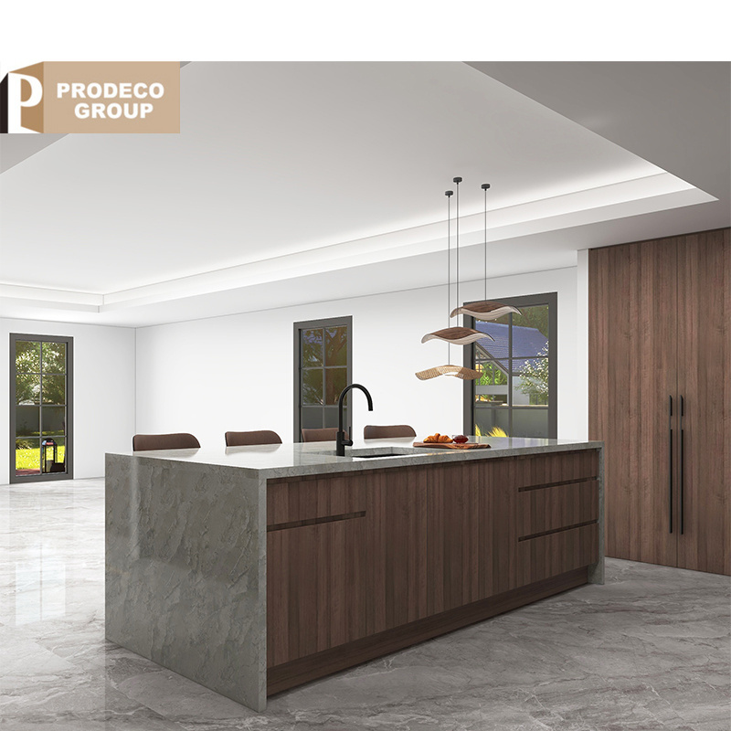 Prodeco Customized Timber Veneer Finished Kitchen Cabinet Lacquer Kitchen Cabinet Wood Kitchen Cabinet