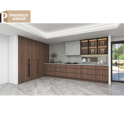 Prodeco Customized Timber Veneer Finished Kitchen Cabinet Lacquer Kitchen Cabinet Wood Kitchen Cabinet