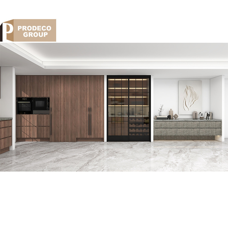 Prodeco Customized Timber Veneer Finished Kitchen Cabinet Lacquer Kitchen Cabinet Wood Kitchen Cabinet