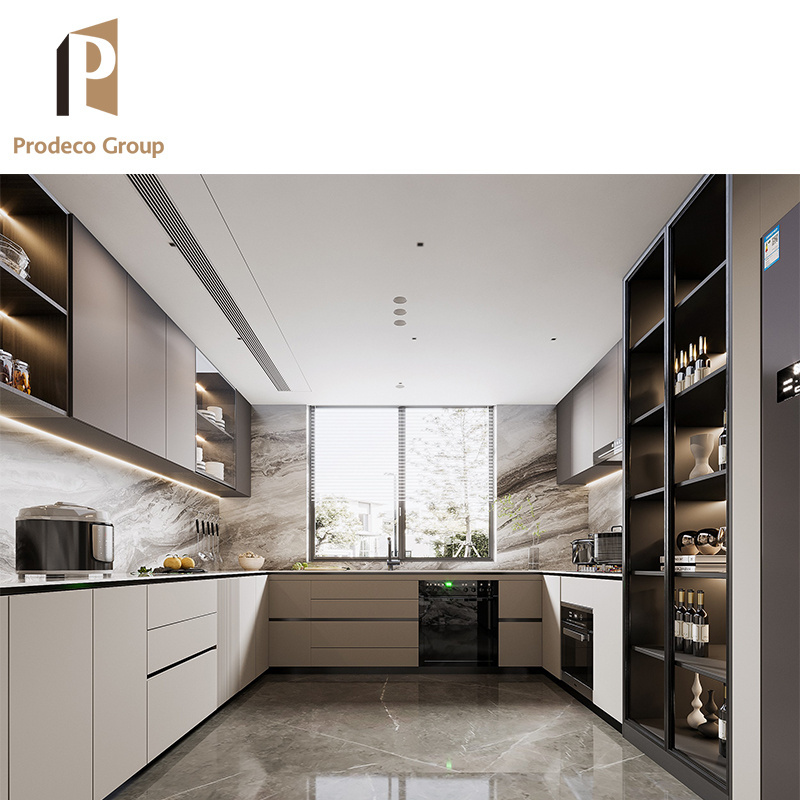 Prodeco Furniture China Wholesale Cupboard G Profile Handle Mobile Home PVC Film Kitchen Cabinets for Project