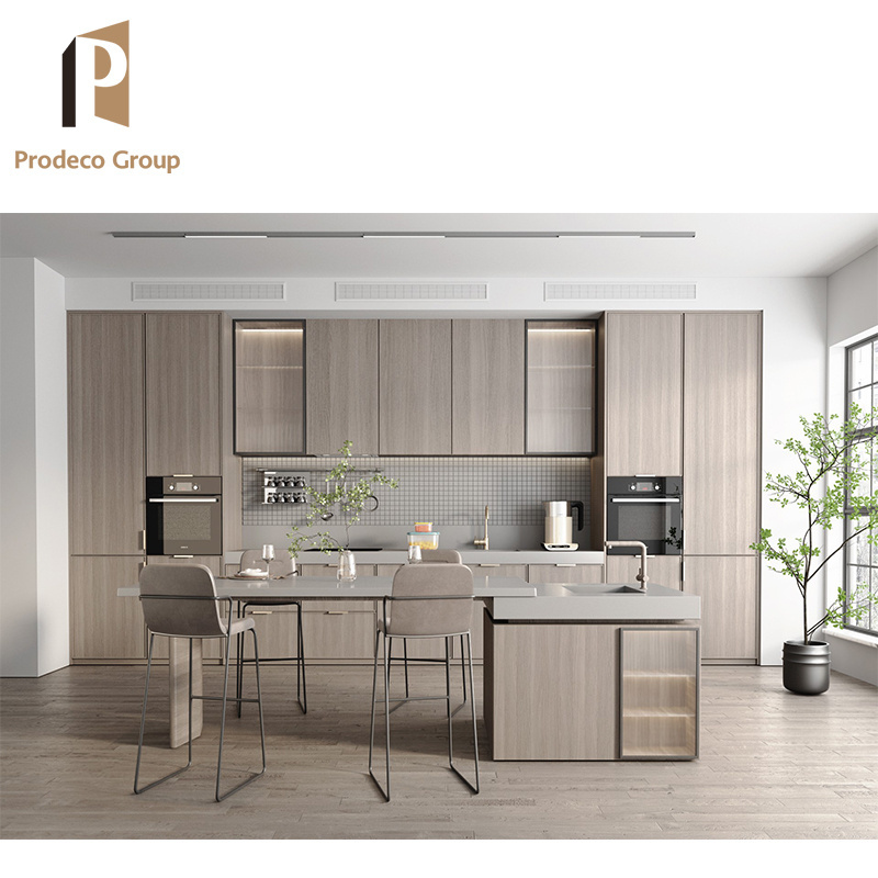 Prodeco Furniture China Wholesale Cupboard G Profile Handle Mobile Home PVC Film Kitchen Cabinets for Project