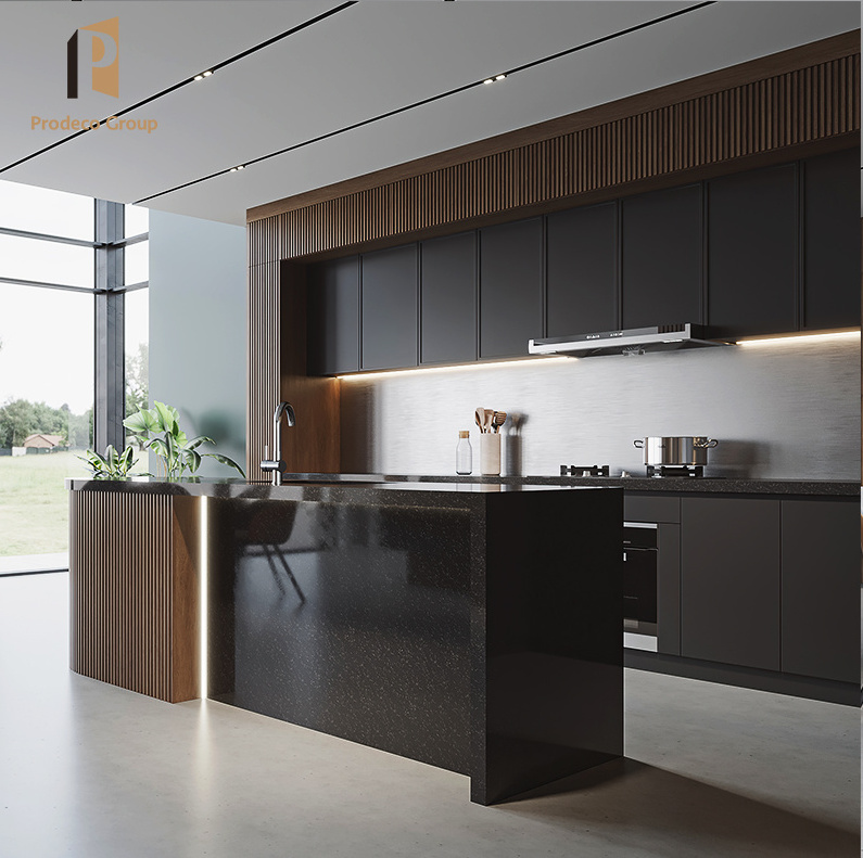 Highend Ultra Black Kitchen Cabinet Modern Style Design Kichen Luxury Island Complete Kitchen Cabinet Wooden