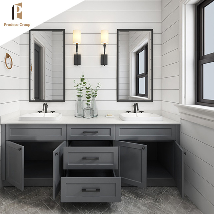 Scandinavian style solid wood double sinks new designs bathroom vanity furniture