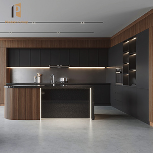 Highend Ultra Black Kitchen Cabinet Modern Style Design Kichen Luxury Island Complete Kitchen Cabinet Wooden