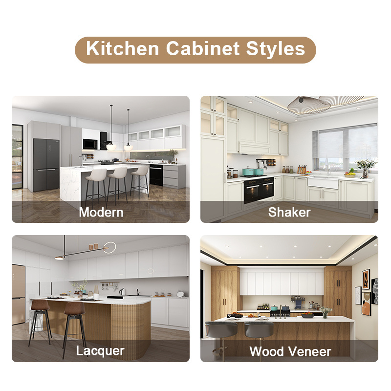 Melamine Modern American Kitchen Furniture Cabinets Black Flat Pack Home Complete Full Kitchen Wood Cabinet