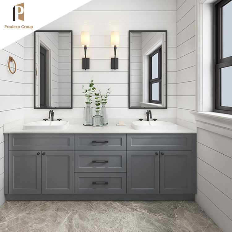 Scandinavian style solid wood double sinks new designs bathroom vanity furniture