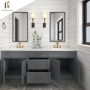 Scandinavian style solid wood double sinks new designs bathroom vanity furniture