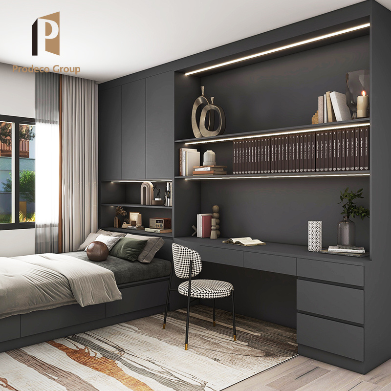 Modern Bedroom Wardrobes Black Lacquer Storage Wardrobe With Bookshelf