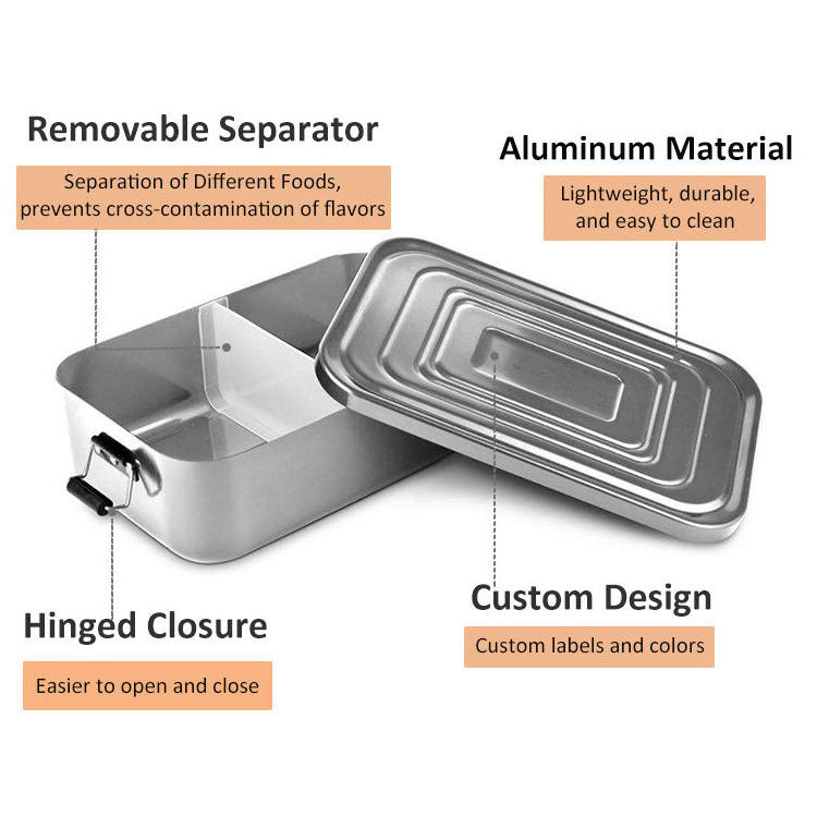 Aluminum Lunch Box Plain Different Sizes Leakproof Children Metal Bento Lunch Box With Compartment Lock