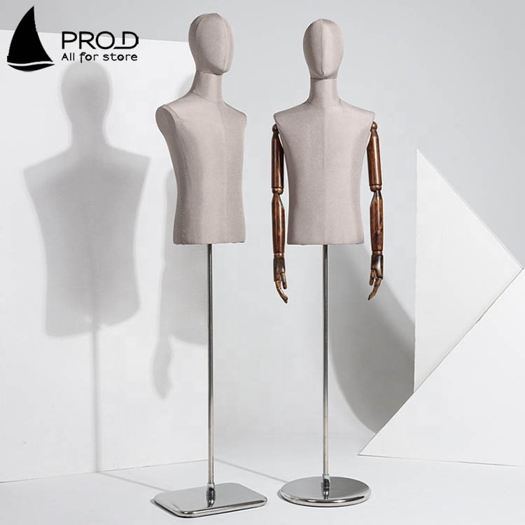 Men's Shop Window Display Grey Half Body Suit Mannequins Male Torso With Head With Arms