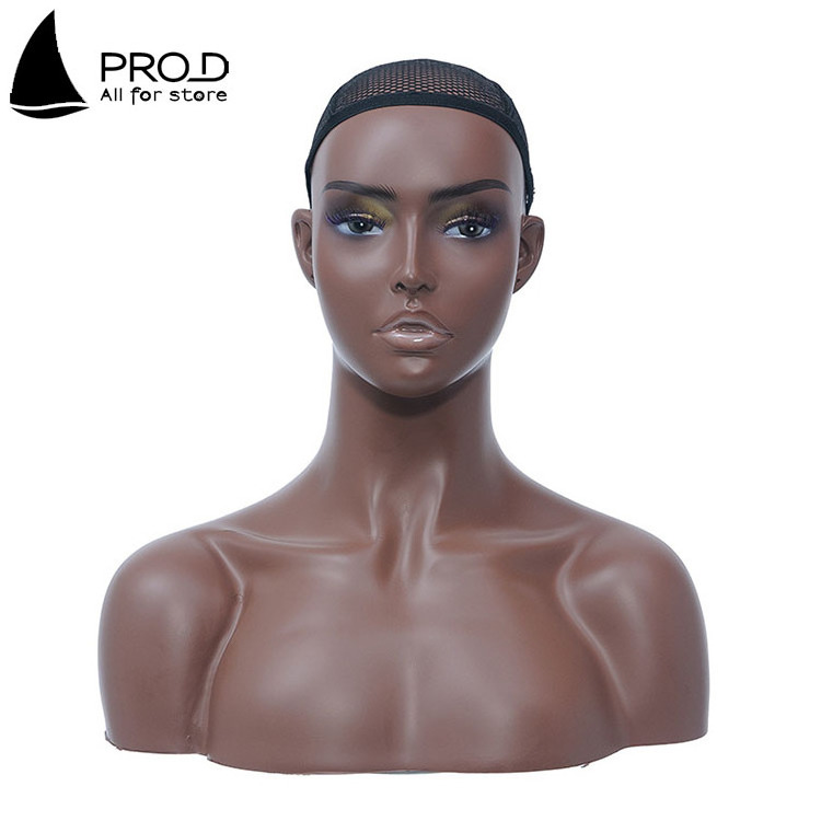 Hot Sale pvc mannequin for jewelry wig display Makeup Face Realistic Female with shoulders mannequin head