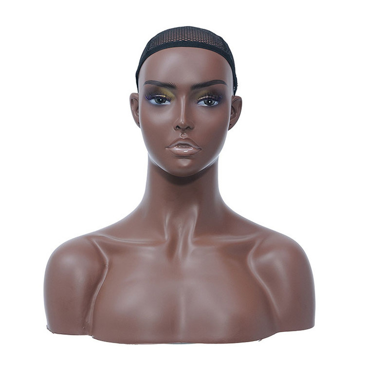 Hot Sale pvc mannequin for jewelry wig display Makeup Face Realistic Female with shoulders mannequin head