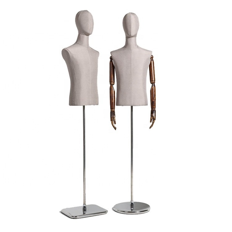 Men's Shop Window Display Grey Half Body Suit Mannequins Male Torso With Head With Arms