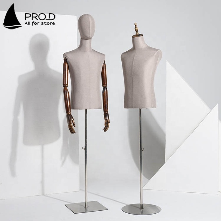 Men's Shop Window Display Grey Half Body Suit Mannequins Male Torso With Head With Arms