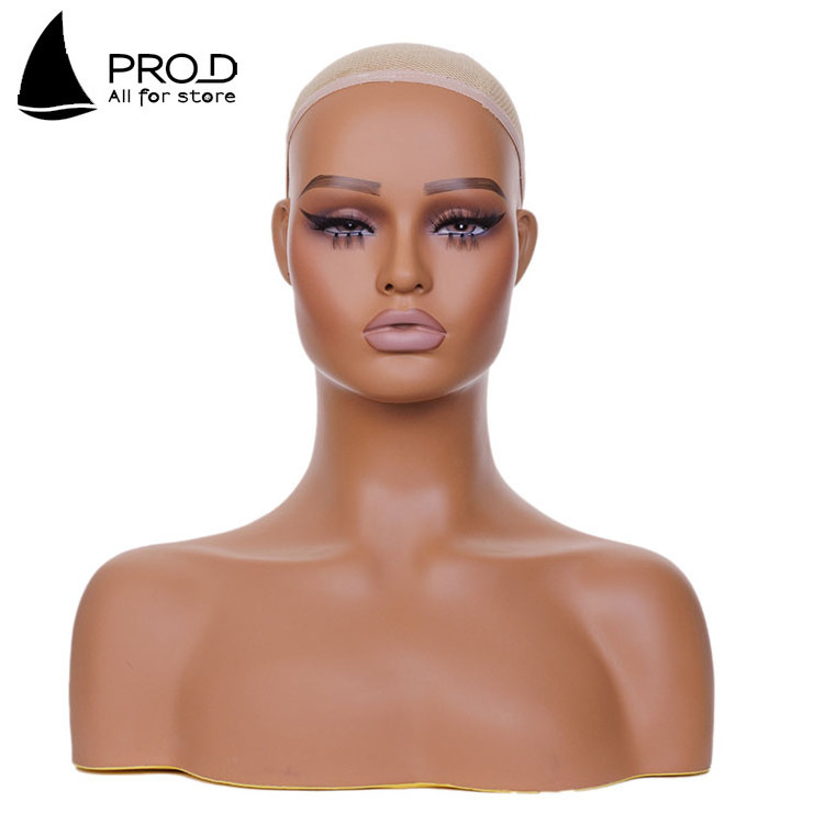 Hot Selling Wholesale PVC Female Wig Display Shoulders Hair Makeup Cheap Wigs Human African American Mannequin Head