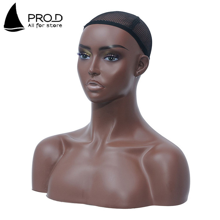 Hot Sale pvc mannequin for jewelry wig display Makeup Face Realistic Female with shoulders mannequin head