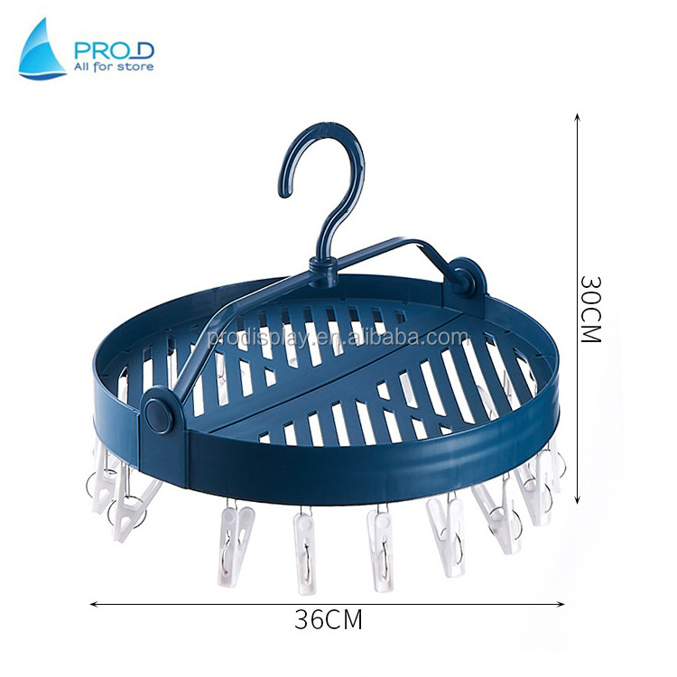 Plastic household multi functional hanger with multi-clip baby clothes rack round folding panties socks shoes drying rack