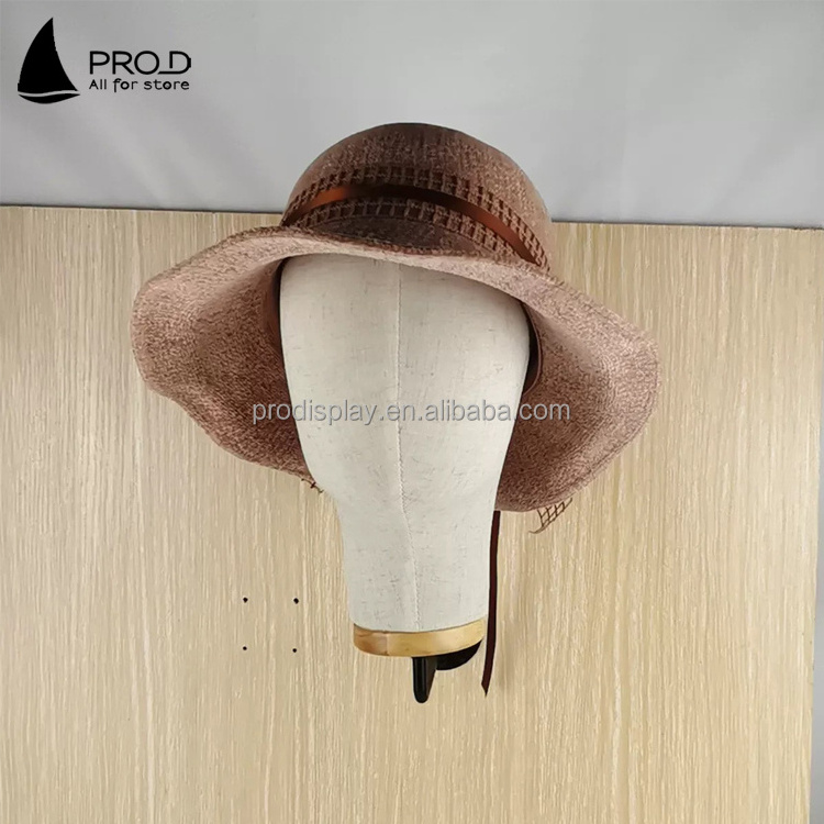 Wholesale adult model white black linen fabric wall mounted mannequin head with tripod for wig hat display