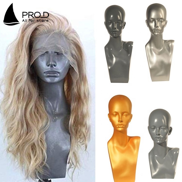 Amazon Blasts One-shoulder Wig Display Head Model Gold Pretty Mannequin Heads