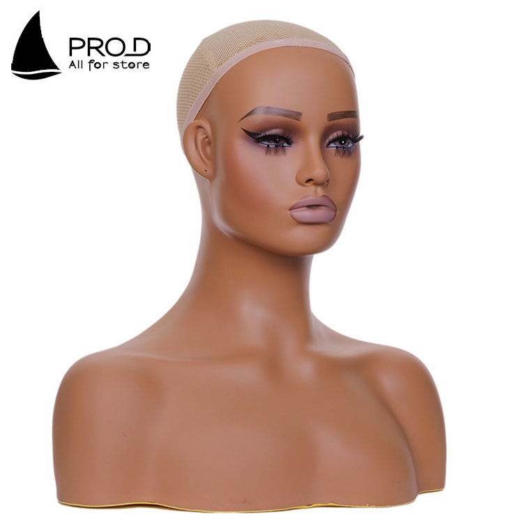 Hot Selling Wholesale PVC Female Wig Display Shoulders Hair Makeup Cheap Wigs Human African American Mannequin Head