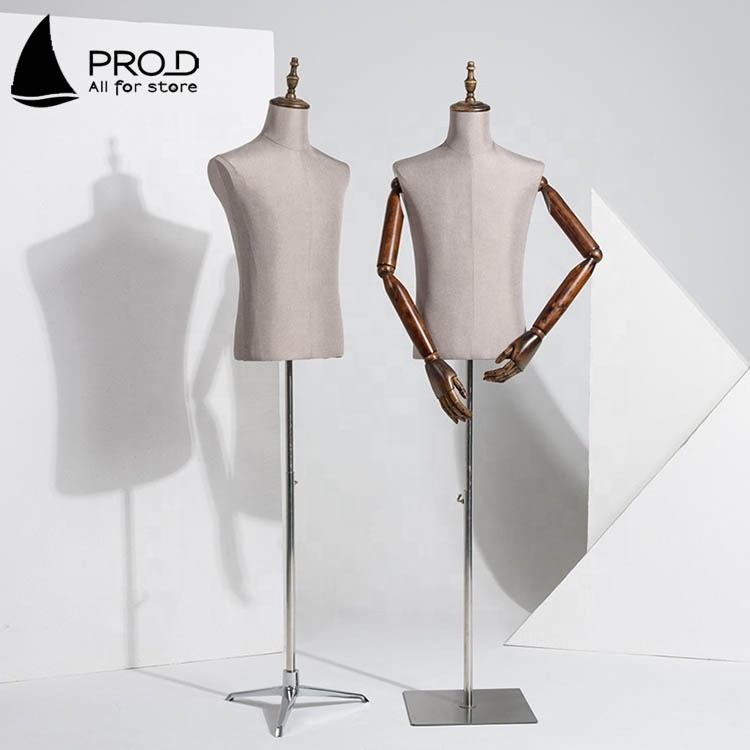 Men's Shop Window Display Grey Half Body Suit Mannequins Male Torso With Head With Arms