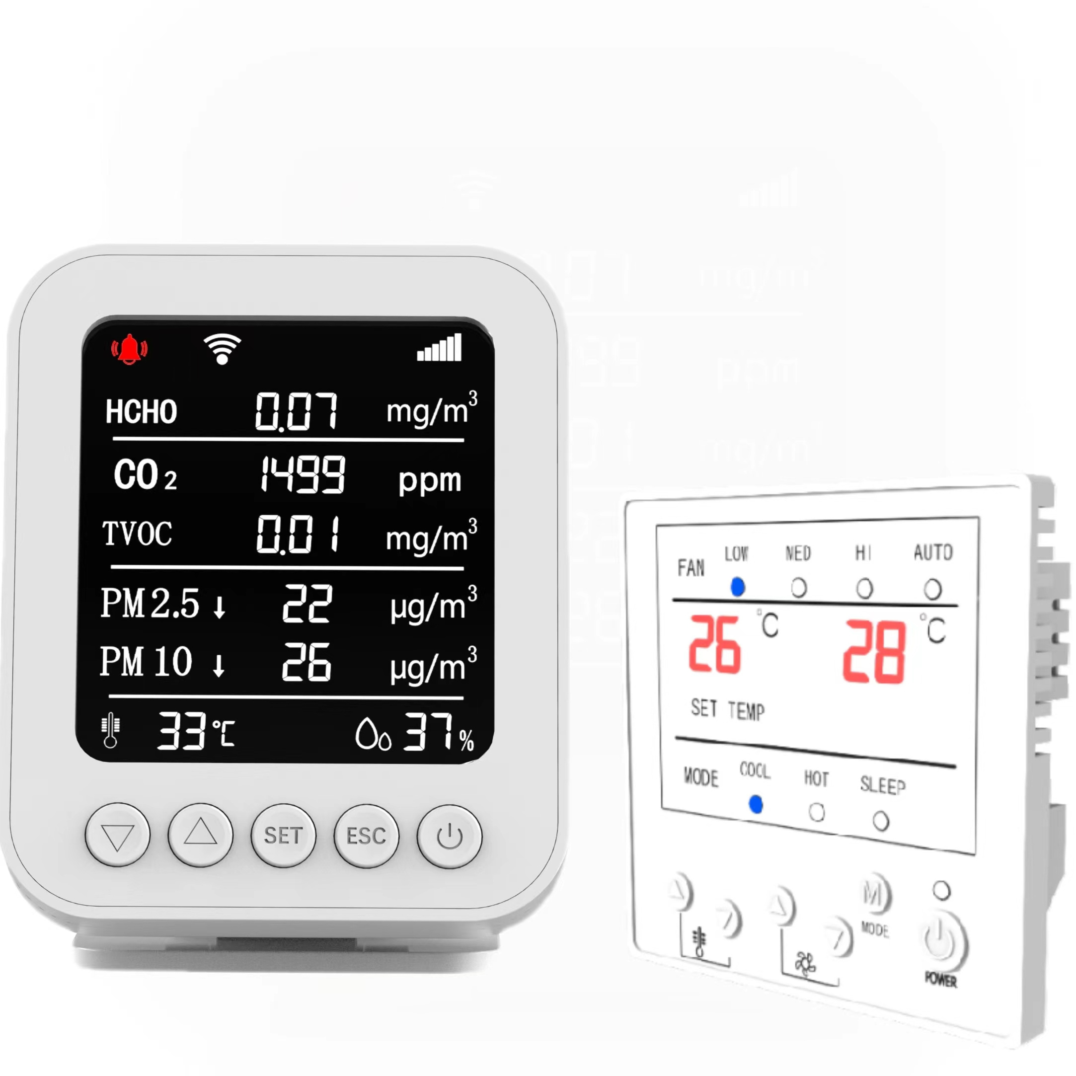 HVAC system PT05 Tuya smart Wifi multi-function voc and hcho meter Detector with control Panel CO2 for indoor air quality