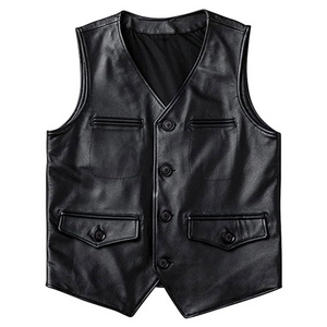 With Pockets Men's Leather Biker Vest Slim-fitting vintage motorcycle waistcoat for men Men's vintage vests look well with a va