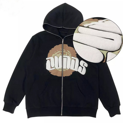 Top Quality Heavyweight Embroidery Puff Printing  Zip Up Hoodie Custom Logo Oversized Full Zip Hoodie Face Blank Zipper Hoodie