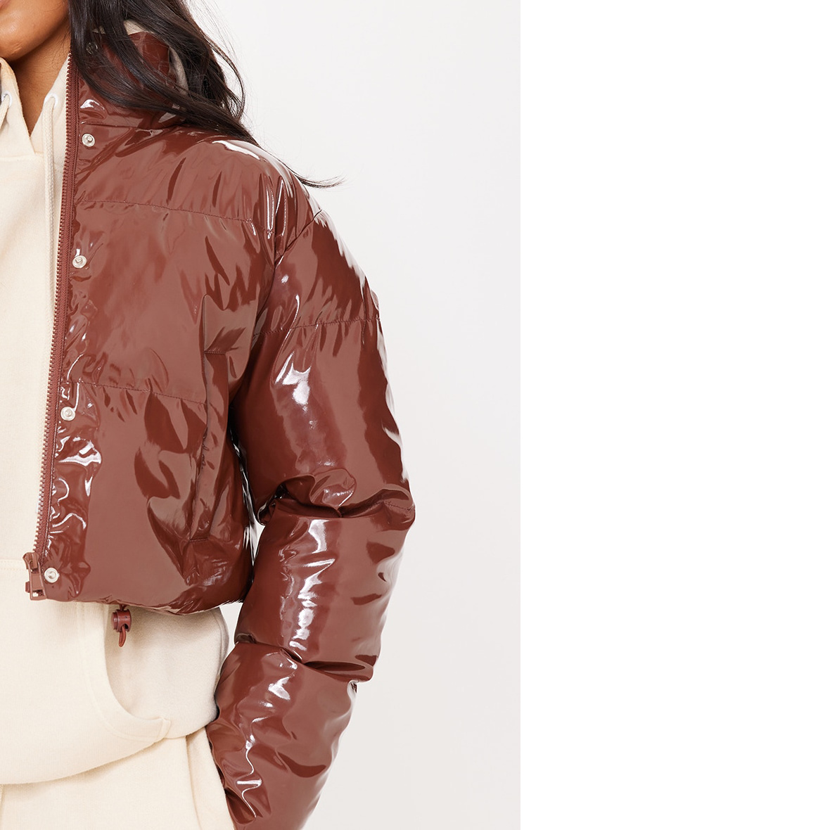 Plus Chocolate Cropped Vinyl Puffer Jackets Puffer jacket Custom Women Winter Outer Wear Padded Plain Quilted Jacket