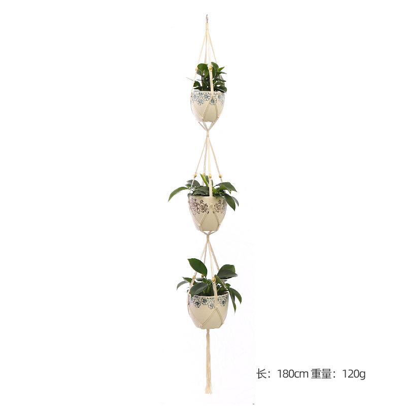 Boho home decor indoor hanging planter basket handmade macrame plant hanger with wood beads